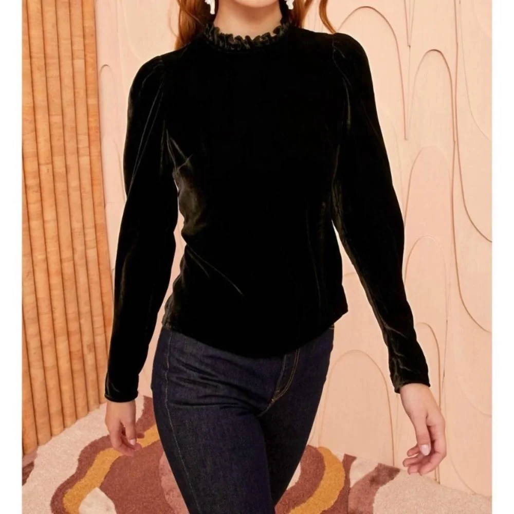 Ulla Johnson Marlene Velvet‎ Blouse Black Size 2 Noir